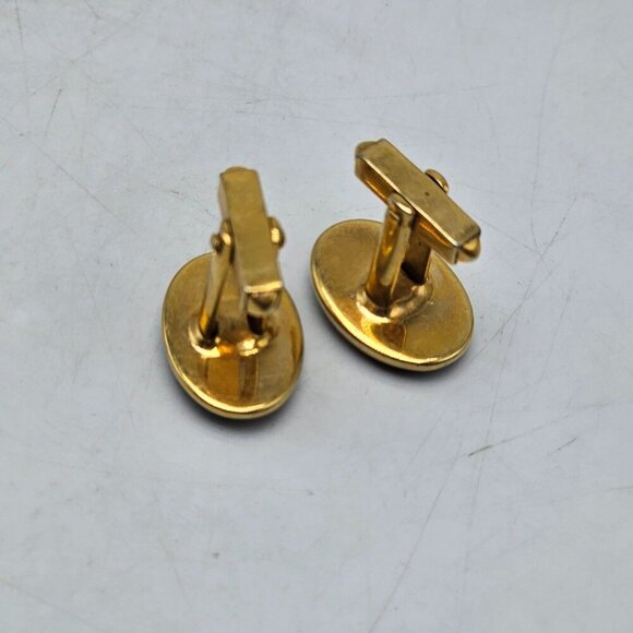 Vintage Roman Trojan Soldier Cufflinks Gold Brown Lucite 0.52 Inch Diameter - Picture 3 of 5